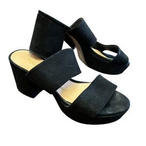 Vero Cuoio Bella Russo Italian Made Black Suede Block Heel Slip On Sandal Size 3